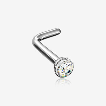 Implant Grade Titanium Press Fit Sparkle Gem Top L-Shaped Nose Ring-Clear Gem